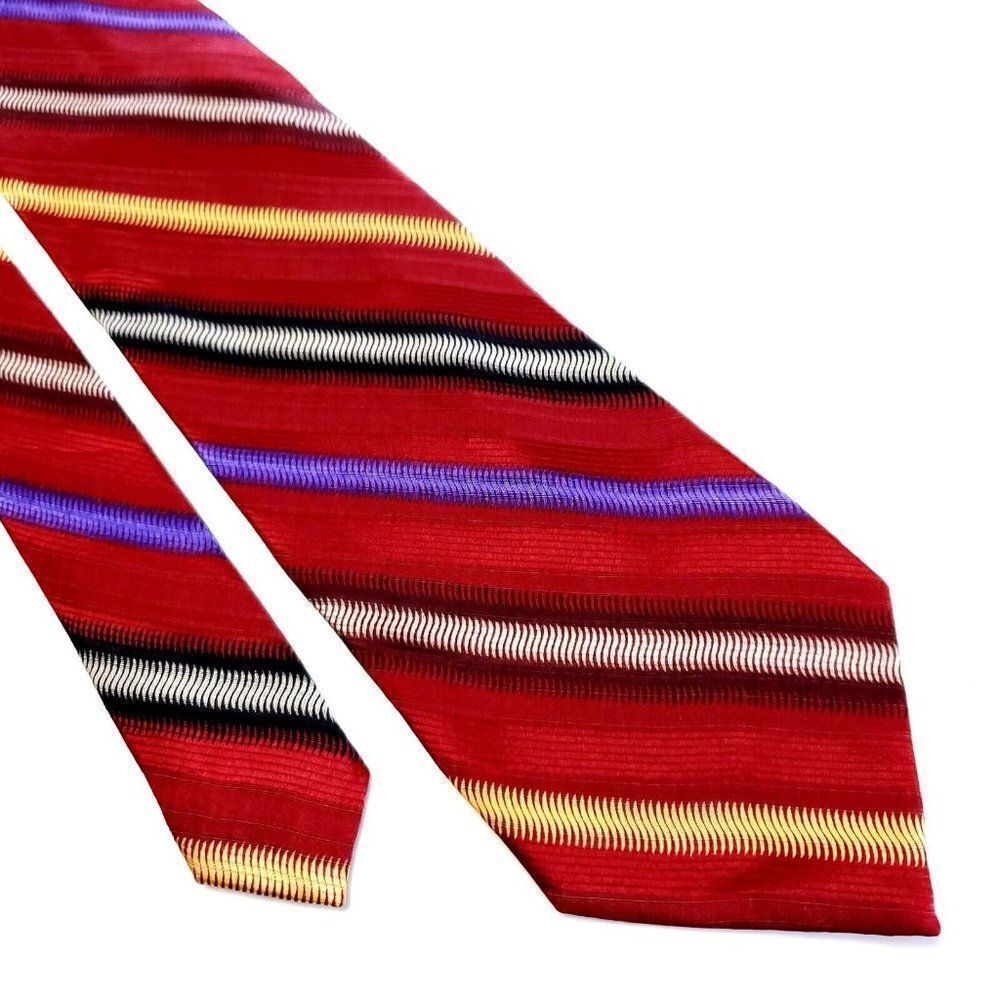 Zanzara Red Multi-Colored Striped Woven‎ Silk Tie